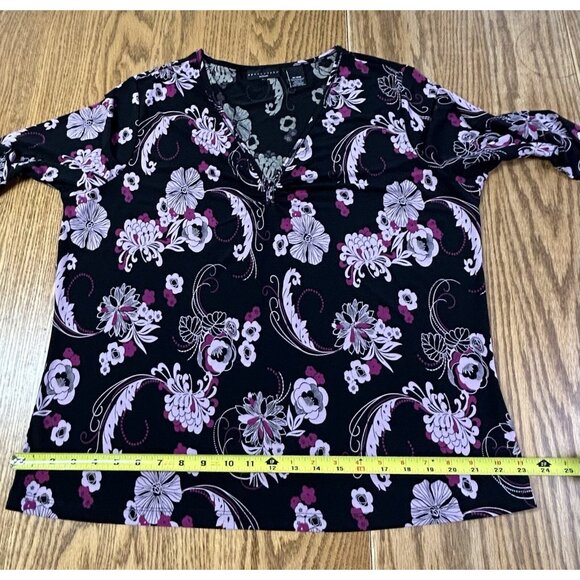 Apostrophe Women’s Size 16-18W Floral Blouse Black Pink Liquid Knit B44 - Picture 6 of 8